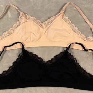 Lace Trim Bralette Set - Black and Cream Maternity/ Breastfeeding